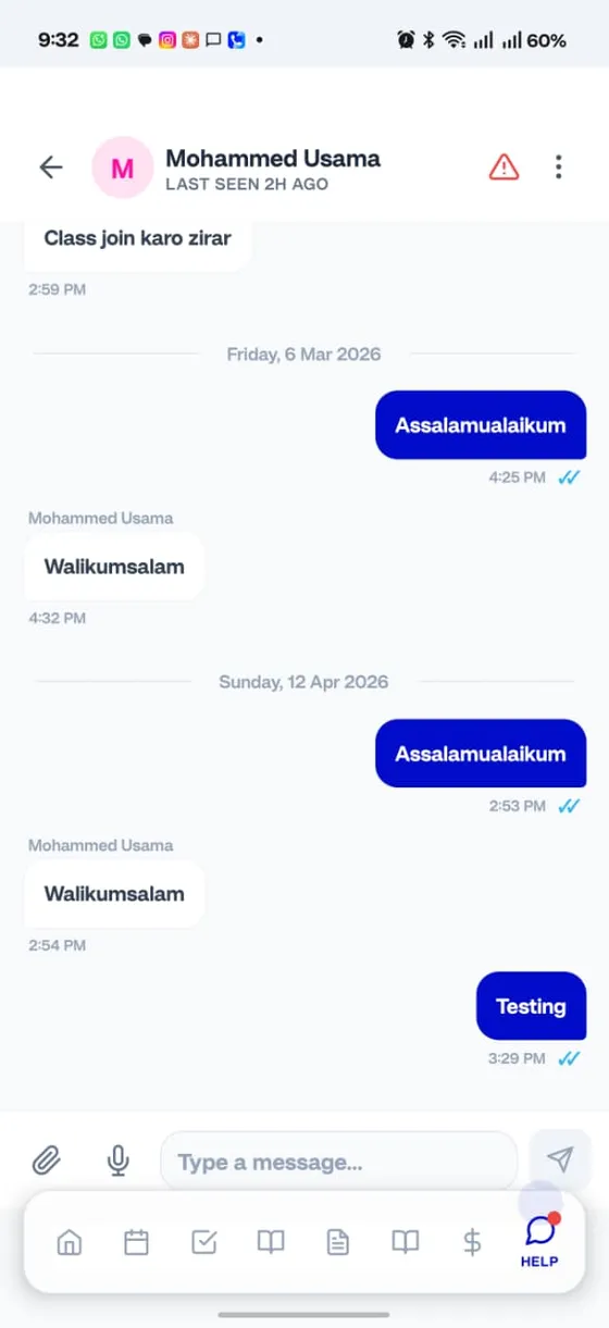 My Quran Class in-app chat with a teacher