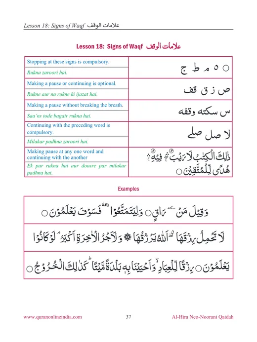 Al-Hira Qaida inside page: Lesson 18, the signs of Waqf